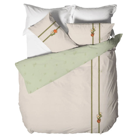 THUN® Parure Copripiumino Matimoniale in Cotone Country Bloom Beige