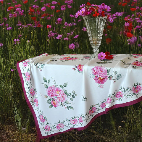 Tovaglia in tessuto idrorepellente antimacchia stampato Peony Casa Anversa