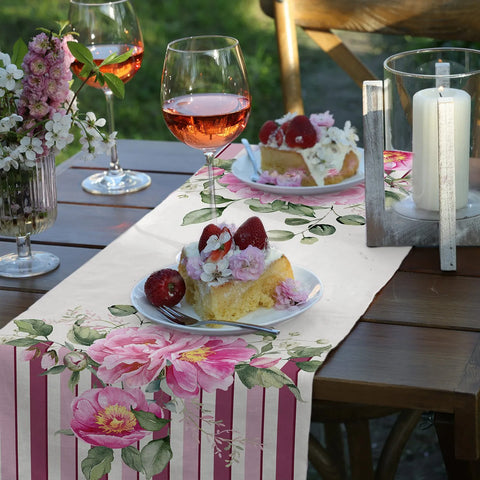 Runner in tessuto idrorepellente antimacchia stampato Peony Casa Anversa