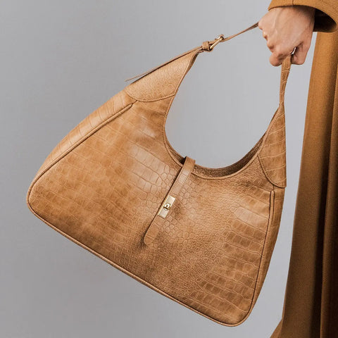Borsa a spalla con stampa rettile, beige Thun