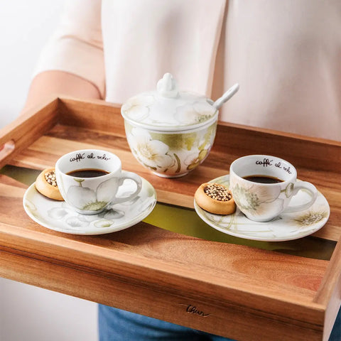 Set 2 tazzine espresso e zuccheriera in porcellana Bloom Thun