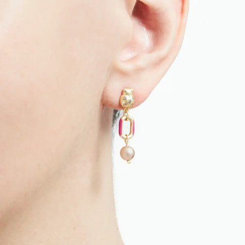 Orecchini chunky con coccinella e perla