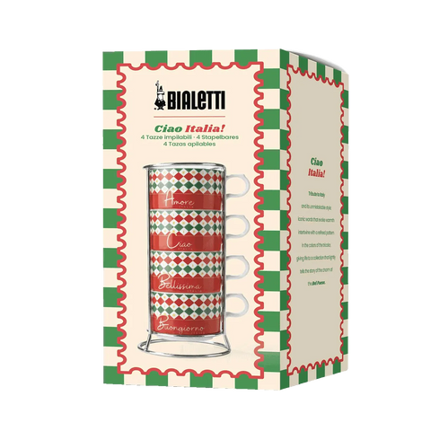 Set 4 tazze impilabili da cappuccio Tricolore Bialetti