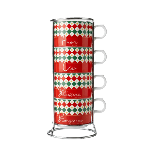Set 4 tazze impilabili da cappuccio Tricolore Bialetti