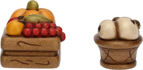 Set cassetta frutta e cesto con pesce in ceramica