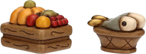 Set cassetta frutta e cesto con pesce in ceramica