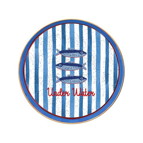 Vassoio Rotondo 38 cm Summer Time  Righe Polipropilene Blu Tognana