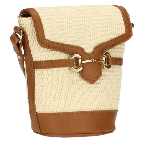 Borsa secchiello in paglia ed ecopelle