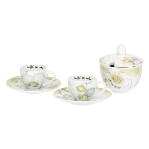 Set 2 tazzine espresso e zuccheriera in porcellana Bloom Thun