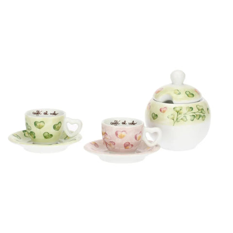 Set 2 tazze espresso Cuori in fiore con zuccheriera