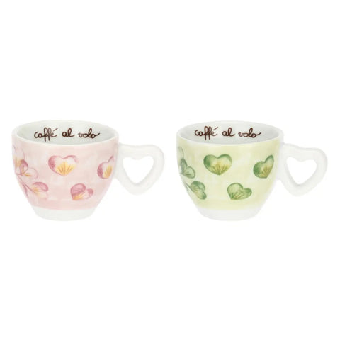 Set 2 tazze espresso Cuori in fiore con zuccheriera