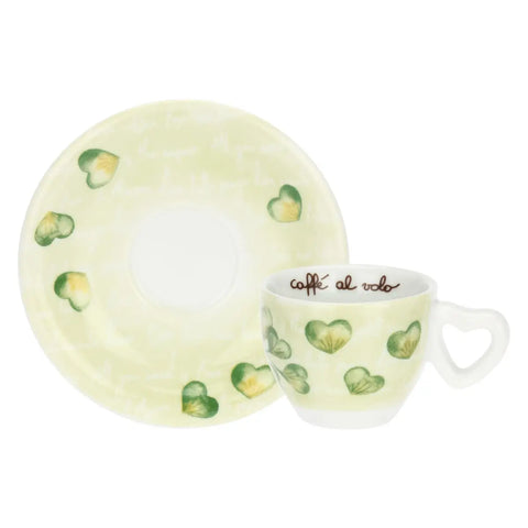 Set 2 tazze espresso Cuori in fiore con zuccheriera