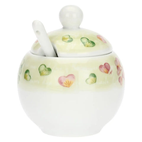 Zuccheriera con cucchiaino Cuori in fiore