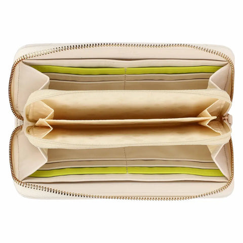 Portafoglio con zip matelassé, burro Thun