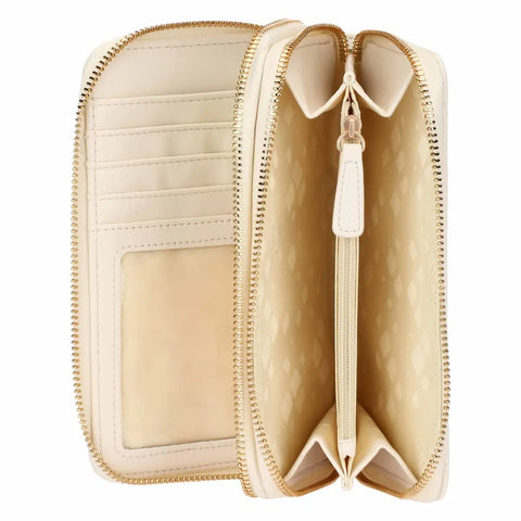 Portafoglio con doppia zip matelassé, burro Thun