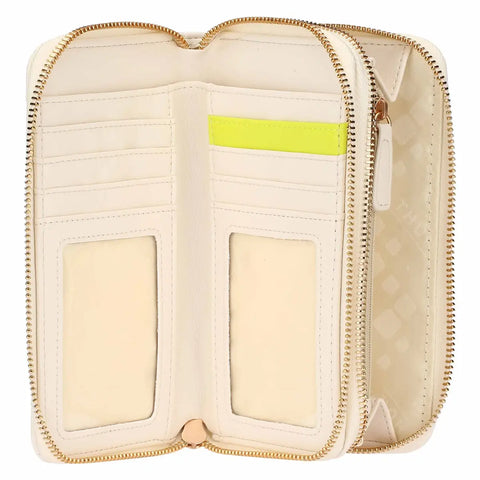 Portafoglio con doppia zip matelassé, burro Thun