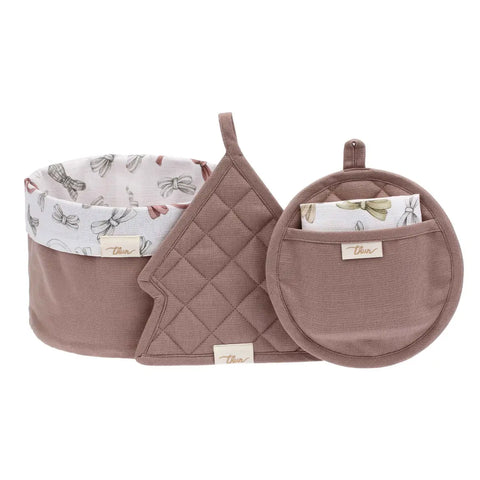 Set cestino portapane, 2 presine e canovaccio Artemis, beige Thun
