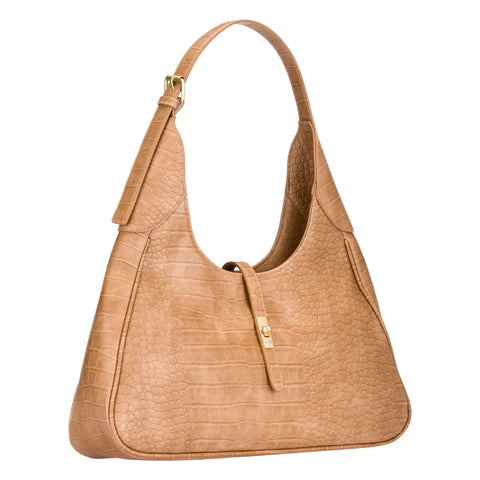 Borsa a spalla con stampa rettile, beige Thun