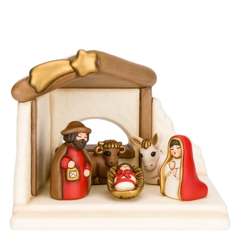 Set capanna, Sacra Famiglia, bue e asinello, rosso Thun