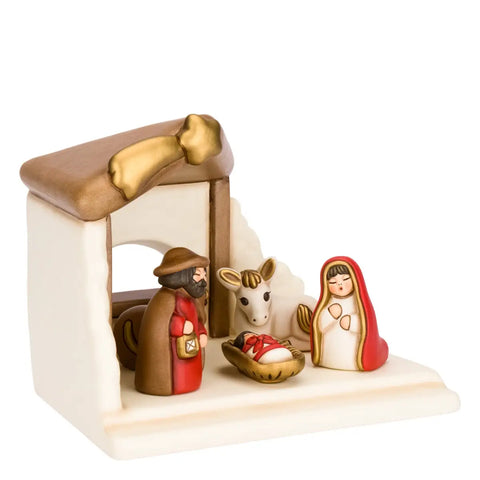 Set capanna, Sacra Famiglia, bue e asinello, rosso Thun