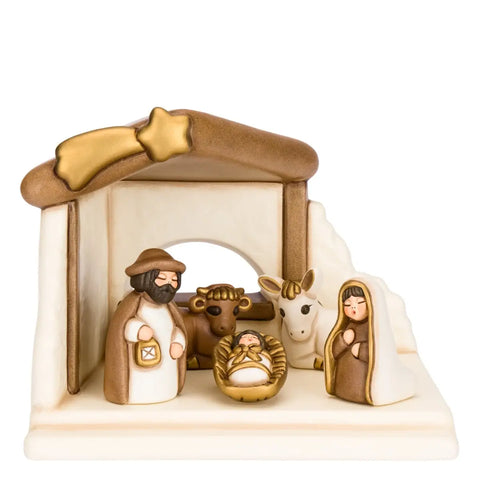 Set capanna, Sacra Famiglia, bue e asinello, bianco Thun