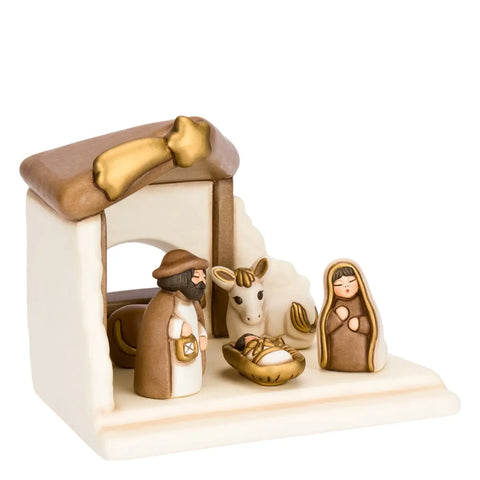 Set capanna, Sacra Famiglia, bue e asinello, bianco Thun