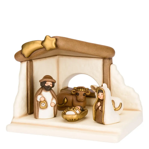 Set capanna, Sacra Famiglia, bue e asinello, bianco Thun