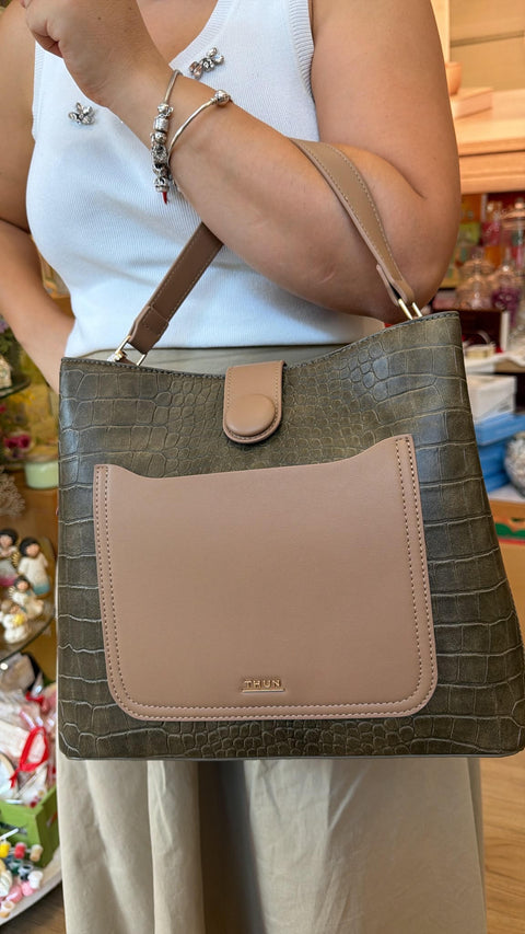 Borsa Tracolla maniglia, tasca stampa rettile