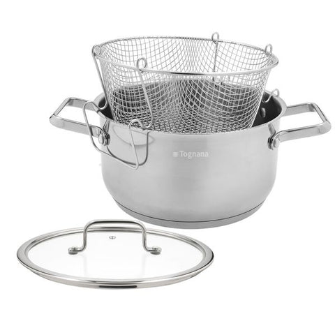 Pentola per friggere con coperchio 22 cm Acciaio inox Argento Linea Iconiqa Tognana