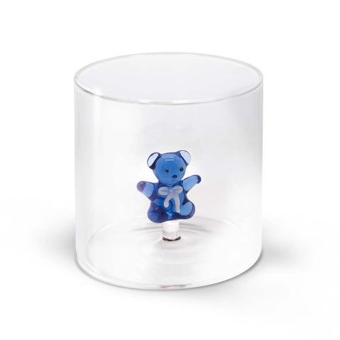 Bicchiere in vetro borosilicato figura Orsetto azzurro