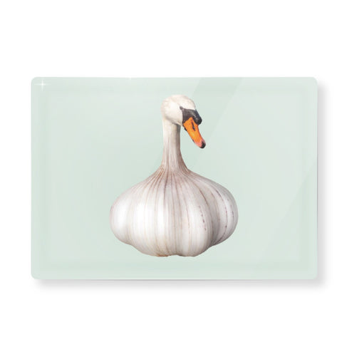 Tagliere in vetro 30x20cm. Decoro aglio. WD