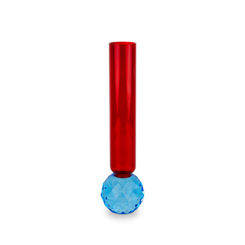 Vaso portafiori in vetro effetto diamante azzurro e rosso WD