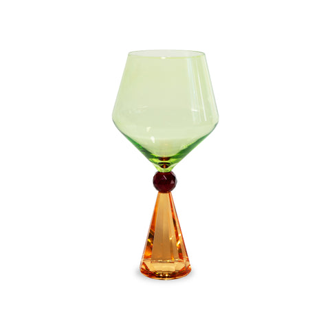 Calice per gin tonic in vetro con base effetto diamante. Colore arancione e verde. WD