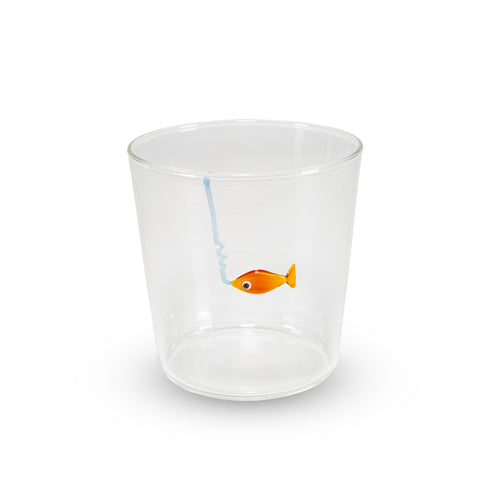 Bicchiere in vetro  decoro pesce con amo WD