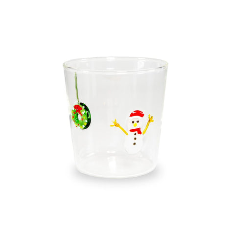Bicchiere in vetro 250 ml. Decoro PUPAZZO DI NEVE. WD