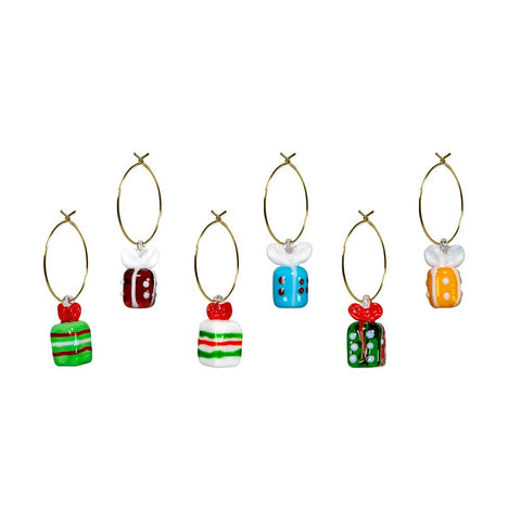 Set 6 anellini segnaposto con decori natalizi in vetro colorato WD