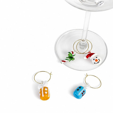 Set 6 anellini segnaposto con decori natalizi in vetro colorato WD
