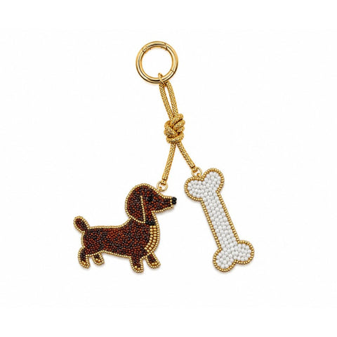 Charm da borsa e/o portachiavi. Decoro BASSOTTO E OSSO. WD