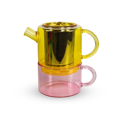 Teiera Tea for one 400 ml. Colore GIALLO E ROSA WD