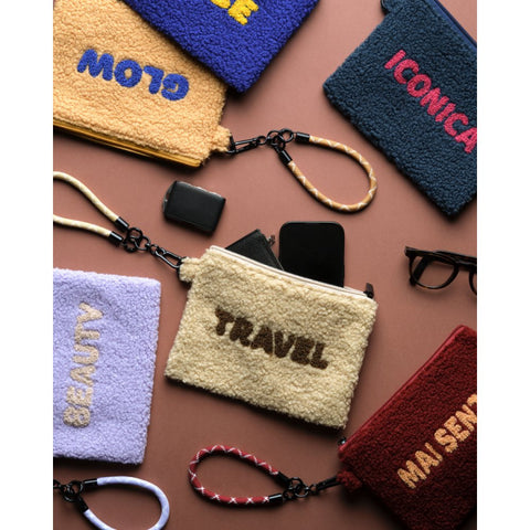 Pochette multiuso in tessuto effetto bouclé. Decoro ICONICA WD