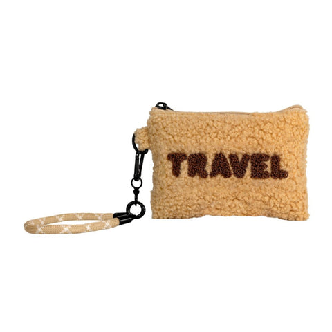 Pochette multiuso in tessuto effetto bouclé. Decoro TRAVEL WD