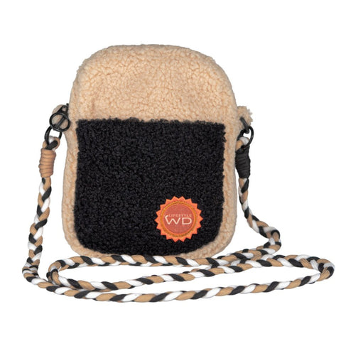 Borsa a tracolla in tessuto effetto bouclé. Colori BIANCO E NERO WD