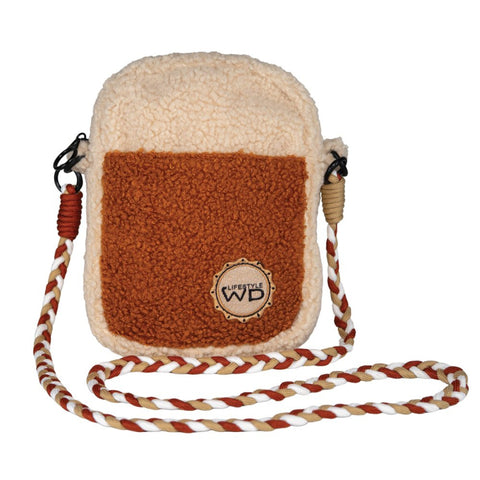 Borsa a tracolla in tessuto effetto bouclé. Colori  MARRONE E CREMA. WD